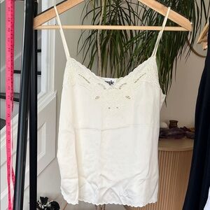 Rouje Paris Scalloped Hem Cream Lace Cami Top Camisole Tank